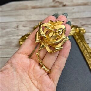 Large Matte Gold Rose Brooch